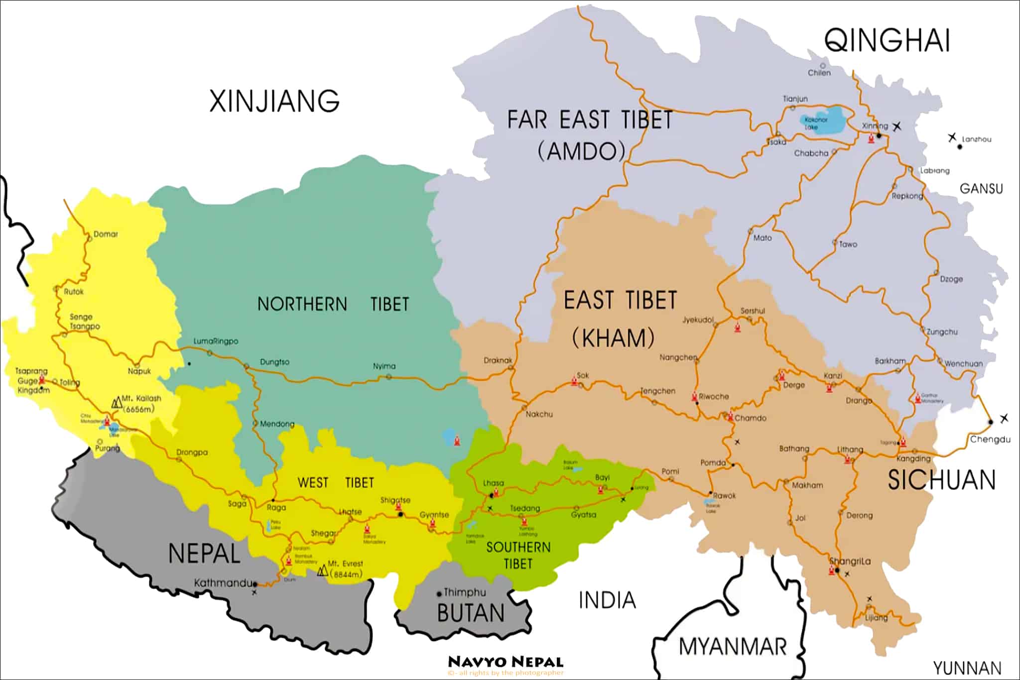 Navyo Nepal - guida viaggi Tibet - mappa del paese